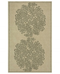 A duo of oversized vinery designs add graceful allure to this fashionable area rug. In soft sage-green purple, Momeni's Veranda rug makes an inviting space out of any room or outdoor living area. Mildew-resistant polypropylene is hand-hooked and UV-protected to prevent fading. A duo of oversized vinery designs add graceful allure to this fashionable area rug. In soft sage-green purple, Momeni's Veranda rug makes an inviting space out of any room or outdoor living area. Mildew-resistant polypropylene is hand-hooked and UV-protected to prevent fading.