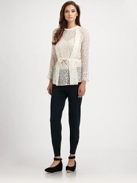 Delicate floral lace, edged in silk piping and cinched at the waist with a sweet bow belt.Jewel necklineLong raglan sleevesSilk pipingBow beltBack keyhole button closure48% viscose/35% cotton/17% polyamideDry cleanMade in France of imported fabricModel shown is 5'9½ (176cm) wearing US size 4. Delicate floral lace, edged in silk piping and cinched at the waist with a sweet bow belt.Jewel necklineLong raglan sleevesSilk pipingBow beltBack keyhole button closure48% viscose/35% cotton/17% polyamideDry cleanMade in France of imported fabricModel shown is 5'9½ (176cm) wearing US size 4.