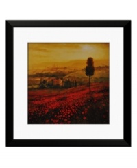 Steve Thoms' Shades of Poppies sets a romantic tone in any room. Cheery red poppies cover the hillside, cast in the warm, golden rays of a setting sun. A simple black frame complements any decor. Steve Thoms' Shades of Poppies sets a romantic tone in any room. Cheery red poppies cover the hillside, cast in the warm, golden rays of a setting sun. A simple black frame complements any decor.