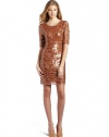 BCBGMAXAZRIA Women's Marta 3/4 Sleeve Sequins Dress, Apricot Mist Combo, Medium