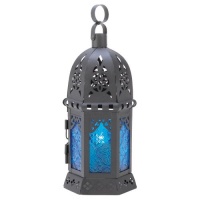 Gifts & Decor Ocean Blue Iron Glass Candle Holder Hanging Lantern Gifts & Decor Ocean Blue Iron Glass Candle Holder Hanging Lantern