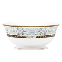 Like palace grounds with meticulous landscaping, Palatial Garden is a study in detail. The accent plate is a work of art in itself showcasing a majestic pheasant. Luscious chocolate and turquoise hues banded in precious gold accent beautiful floral designs to create this regal pattern.