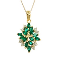 18k Yellow Gold-Plated Sterling Silver Created Green Emerald and Diamond Accent Drop Pendant Necklace, 18 18k Yellow Gold-Plated Sterling Silver Created Green Emerald and Diamond Accent Drop Pendant Necklace, 18
