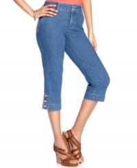 Refresh your denim wardrobe with these capris from Not Your Daughter's Jeans, featuring the same slimming technology you love in a summery wash and silhouette! Refresh your denim wardrobe with these capris from Not Your Daughter's Jeans, featuring the same slimming technology you love in a summery wash and silhouette!