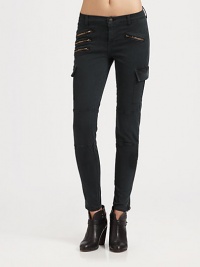 Skinny interpretation of the classic, stretch-cotton cargo style, finished with zippered pockets and cuffs. THE FITMedium rise, about 8Inseam, about 29THE DETAILSZip flyZippered slash pockets; cargo pocketsBack besom pocketsZippered cuffsTencel/elastaneMachine washMade in USA of imported fabricModel shown is 5'11 (178cm) wearing US size 4. Skinny interpretation of the classic, stretch-cotton cargo style, finished with zippered pockets and cuffs. THE FITMedium rise, about 8Inseam, about 29THE DETAILSZip flyZippered slash pockets; cargo pocketsBack besom pocketsZippered cuffsTencel/elastaneMachine washMade in USA of imported fabricModel shown is 5'11 (178cm) wearing US size 4.