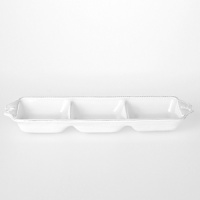 Boasting a ring handle and laced with a delicate crimped pattern around the lip, this Juliska triple server in the versatile Berry & Thread series is an elegant addition to any table. Boasting a ring handle and laced with a delicate crimped pattern around the lip, this Juliska triple server in the versatile Berry & Thread series is an elegant addition to any table.