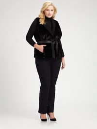 This faux-fur vest is not only on trend this season, but it will also define your waist, thanks to its leather belt.Ribbed necklineLeather beltSlash pocketsAbout 27 from shoulder to hemAcrylic/polyesterDry clean by leather specialistImported This faux-fur vest is not only on trend this season, but it will also define your waist, thanks to its leather belt.Ribbed necklineLeather beltSlash pocketsAbout 27 from shoulder to hemAcrylic/polyesterDry clean by leather specialistImported