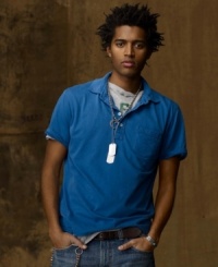 Adding a dose of downtown edge to a modern classic, this weathered polo shirt is constructed from lightweight cotton jersey and accented with a convenient pocket for a casual twist on a timeless silhouette. Adding a dose of downtown edge to a modern classic, this weathered polo shirt is constructed from lightweight cotton jersey and accented with a convenient pocket for a casual twist on a timeless silhouette.