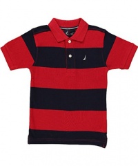 Nautica Sportswear Kids Boys 2-7 Short Sleeve Wide Stripe Polo Shirt, Cherry, Large