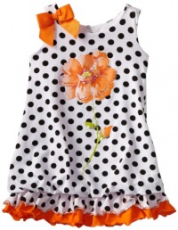 Bonnie Jean Girls 2-6X Orange Flower Screen Print Dot Bubble Dress