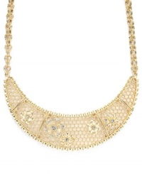 Stand out elegance. When you're looking for shimmer that's not so subtle, try Charter Club's statement-making collar necklace. Crafted from gold tone mixed metal with intricate flower detailing and glass accents. Approximate length: 15 inches + 2-inch extender. Approximate drop length: 2-3/4 inches. Approximate drop width: 5-1/2 inches. Stand out elegance. When you're looking for shimmer that's not so subtle, try Charter Club's statement-making collar necklace. Crafted from gold tone mixed metal with intricate flower detailing and glass accents. Approximate length: 15 inches + 2-inch extender. Approximate drop length: 2-3/4 inches. Approximate drop width: 5-1/2 inches.