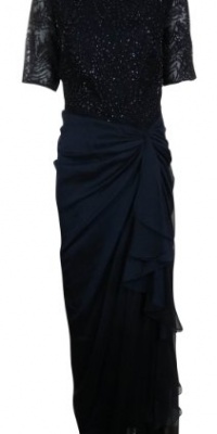 Tadashi Shoji Women's Floor Length Beaded Bodice Dress (4, Navy) Tadashi Shoji Women's Floor Length Beaded Bodice Dress (4, Navy)