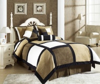 Chezmoi Collection Micro Suede Patchwork 7-Piece Comforter Set, Full or Double, Black/Brown/White Chezmoi Collection Micro Suede Patchwork 7-Piece Comforter Set, Full or Double, Black/Brown/White