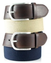 Stretch out your casual accessories with this belt from Tommy Hilfiger. Stretch out your casual accessories with this belt from Tommy Hilfiger.