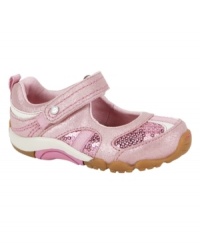 Shine on! She'll be in the spotlight with these sparkly, fun Stride Rite shoes with sequin accents. Shine on! She'll be in the spotlight with these sparkly, fun Stride Rite shoes with sequin accents.