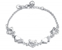 18k White Gold 925 Sterling Silver Fine Fashion Jewelry Polished Hearts and Cubs Winnie the Pooh Bear Charm Simple Contemporary Resizeable Chain Link Charm Bracelet 18k White Gold 925 Sterling Silver Fine Fashion Jewelry Polished Hearts and Cubs Winnie the Pooh Bear Charm Simple Contemporary Resizeable Chain Link Charm Bracelet