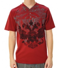 Retrofit Men's Eagle Crest 1/4 Button Up V-Neck Graphic T-Shirt Red Retrofit Men's Eagle Crest 1/4 Button Up V-Neck Graphic T-Shirt Red