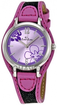 Zou Zou Purple Flower Dial Pink Faux Leather Ladies Watch ZRT6005 Zou Zou Purple Flower Dial Pink Faux Leather Ladies Watch ZRT6005