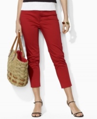 Crafted in lustrous cotton sateen with a hint of stretch for comfort, Lauren by Ralph Lauren's classic pant is rendered in a chic ankle-length silhouette for modern style. Crafted in lustrous cotton sateen with a hint of stretch for comfort, Lauren by Ralph Lauren's classic pant is rendered in a chic ankle-length silhouette for modern style.