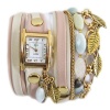 La Mer Collections - Golden Aspen Leaf Charm Blush Bone Layer Leather Wrap Watch