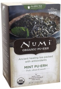 Numi Organic Tea Mint Puerh, Full Leaf Green Tea, 16-Count Tea Bags (Pack of 2)