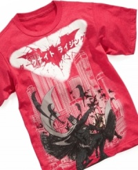 The stylized design and lettering on this Batman graphic tee will give him a unique look for back to school. The stylized design and lettering on this Batman graphic tee will give him a unique look for back to school.