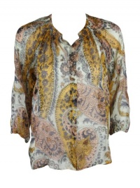 Tucker womens paisley silk smock neck button up top Tucker womens paisley silk smock neck button up top