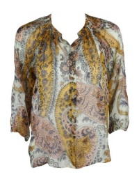 Tucker womens paisley silk smock neck button up top