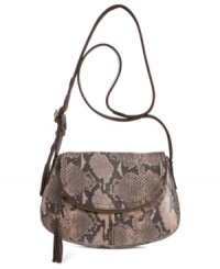 Play up your animal instincts with this python print design from Lucky Brand that adds an exotic edge to any outfit. Crafted from supple leather with brasstone hardware and flirty tassel accent, its convenient crossbody strap offers instant versatility. Play up your animal instincts with this python print design from Lucky Brand that adds an exotic edge to any outfit. Crafted from supple leather with brasstone hardware and flirty tassel accent, its convenient crossbody strap offers instant versatility.