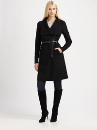 Featuring buttery leather details, slash pockets and a skinny belt, this chic design has all the makings of the most perfect coat ever. Wide collarLeather detail along zipper closureBelted silhouetteSlash pocketsPrincess seamsAbout 39 from shoulder to hem80% wool/20% viscoseDry clean by leather specialistImported Model shown is 5'10 (177cm) wearing US size Small. Featuring buttery leather details, slash pockets and a skinny belt, this chic design has all the makings of the most perfect coat ever. Wide collarLeather detail along zipper closureBelted silhouetteSlash pocketsPrincess seamsAbout 39 from shoulder to hem80% wool/20% viscoseDry clean by leather specialistImported Model shown is 5'10 (177cm) wearing US size Small.
