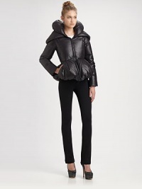 A truly modern take on the classic puffer jacket, styled with a double shawl collar and waist-defining peplum.Stand and fold-over collarZipper frontTop-fit bodiceSlash pocketsAbout 22 from shoulder to hemPolyesterDry cleanMade in USAModel shown is 5'11 (180cm) wearing US size Small. A truly modern take on the classic puffer jacket, styled with a double shawl collar and waist-defining peplum.Stand and fold-over collarZipper frontTop-fit bodiceSlash pocketsAbout 22 from shoulder to hemPolyesterDry cleanMade in USAModel shown is 5'11 (180cm) wearing US size Small.