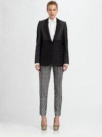 Finespun checked wool, tailored in a flattering, straight-leg style and enhanced by wide silk brocade panels.Self waistbandZip fly with hook-and-bar closureSide slash pocketsSilk brocade bottom panelsBack welt pocketsInseam, about 29Wool/SilkDry cleanMade in Italy of imported fabricModel shown is 5'9½ (176cm) wearing US size 4. Finespun checked wool, tailored in a flattering, straight-leg style and enhanced by wide silk brocade panels.Self waistbandZip fly with hook-and-bar closureSide slash pocketsSilk brocade bottom panelsBack welt pocketsInseam, about 29Wool/SilkDry cleanMade in Italy of imported fabricModel shown is 5'9½ (176cm) wearing US size 4.