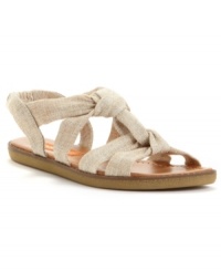 It's a wrap. Put the chic in your next vacation with the Sandy flat sandals by Rocket Dog. Knotted fabric details and elastics in back allow for easy entry and warm weather comfort. It's a wrap. Put the chic in your next vacation with the Sandy flat sandals by Rocket Dog. Knotted fabric details and elastics in back allow for easy entry and warm weather comfort.