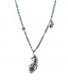 Lucky Brand Jewelry Peacock Feather Turquoise & Silver Long Necklace Bohemian Tribal Style