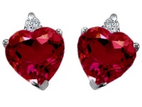 Original Star K(tm) Heart Shape Created Ruby Earrings in .925 Sterling Silver