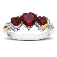 XPY Sterling Silver and 14k Yellow Gold Diamond and Heart-Shaped Created Ruby Ring (0.01 cttw, I-J Color, I3 Clarity) XPY Sterling Silver and 14k Yellow Gold Diamond and Heart-Shaped Created Ruby Ring (0.01 cttw, I-J Color, I3 Clarity)
