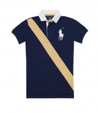 Ralph Lauren Sport Women Big Pony Logo Diagonal Stripe Polo T-shirt Ralph Lauren Sport Women Big Pony Logo Diagonal Stripe Polo T-shirt
