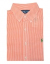 Ralph Lauren Men Classic Fit Striped Short Sleeve Shirt (M, Orange/white)