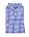 Ralph Lauren Men Classic Fit Plaid Short Sleeve Shirt (XL, Blue/burgundy/white)