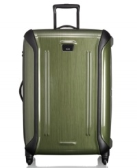 Roomy enough for two or an extended trip, this hardside packing case offers durability you can depend on with a triple-layer polycarbonate shell and molded protective bumpers that keep your belongings secure and safe. Zipping open to a removable garment sleeve, zip pockets and a dividing curtain with tie-down straps, this suitcase compartmentalizes your life when you're on the go. 5-year limited warranty. Roomy enough for two or an extended trip, this hardside packing case offers durability you can depend on with a triple-layer polycarbonate shell and molded protective bumpers that keep your belongings secure and safe. Zipping open to a removable garment sleeve, zip pockets and a dividing curtain with tie-down straps, this suitcase compartmentalizes your life when you're on the go. 5-year limited warranty.