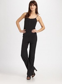 Silk scoopneck in a jumper silhouette with an edgy front zipper. Zippered scoopneckAdjustable spaghetti straps97% silk/3% spandexDry cleanImportedModel shown is 5'9½ (176cm) wearing US size Small. Silk scoopneck in a jumper silhouette with an edgy front zipper. Zippered scoopneckAdjustable spaghetti straps97% silk/3% spandexDry cleanImportedModel shown is 5'9½ (176cm) wearing US size Small.