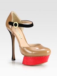 A sculpted snake-embossed leather platform modernizes this iconic Mary Jane leather pump, topped off with an adjustable suede ankle strap. Suede-covered heel, 5¾ (145mm)Snake-embossed leather island platform, 1½ (40mm)Compares to a 4¼ heel (110mm)Leather and suede upperAdjustable suede ankle strapLeather lining and solePadded insoleMade in Italy A sculpted snake-embossed leather platform modernizes this iconic Mary Jane leather pump, topped off with an adjustable suede ankle strap. Suede-covered heel, 5¾ (145mm)Snake-embossed leather island platform, 1½ (40mm)Compares to a 4¼ heel (110mm)Leather and suede upperAdjustable suede ankle strapLeather lining and solePadded insoleMade in Italy