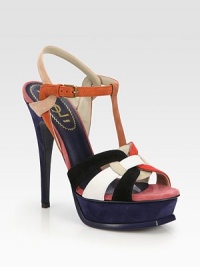 Vibrant, multicolored suede slingback with an adjustable t-strap and an island platform. Self-covered heel, 5½ (140mm)Island platform, 1½ (40mm)Compares to a 4 heel (100mm)Suede upperLeather lining and solePadded insoleMade in ItalyOUR FIT MODEL RECOMMENDS ordering one half size up as this style runs small. Vibrant, multicolored suede slingback with an adjustable t-strap and an island platform. Self-covered heel, 5½ (140mm)Island platform, 1½ (40mm)Compares to a 4 heel (100mm)Suede upperLeather lining and solePadded insoleMade in ItalyOUR FIT MODEL RECOMMENDS ordering one half size up as this style runs small.