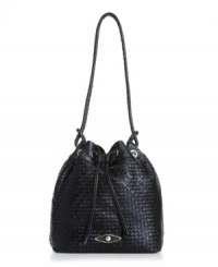 A refined style with a gorgeous woven exterior. This drawstring bag by Elliott Lucca defines effortless elegance. Silvertone hardware and a signature plaque add perfectly polished touches. A refined style with a gorgeous woven exterior. This drawstring bag by Elliott Lucca defines effortless elegance. Silvertone hardware and a signature plaque add perfectly polished touches.