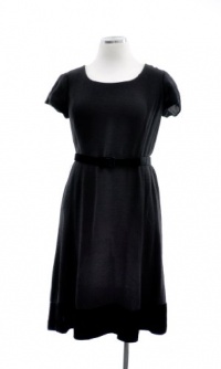 Jones of New York Black Cap Sleeve Scoop Neck Velvet Trimmed Dress with Belt Jones of New York Black Cap Sleeve Scoop Neck Velvet Trimmed Dress with Belt