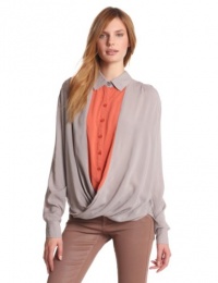 BCBGeneration Women's Contrast Twist Front Shirt, Elephant, Small BCBGeneration Women's Contrast Twist Front Shirt, Elephant, Small