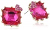 Betsey Johnson Iconic Baguette Square Fuchsia Gem Stud Earrings