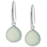 Sterling Silver Faceted Aqua Chalcedony Hammered Teardrop Earrings Sterling Silver Faceted Aqua Chalcedony Hammered Teardrop Earrings