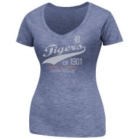 MLB Womens Detroit Tigers Winners Appeal Navy Melange Short Sleeve Deep V-Neck Tee By Majestic MLB Womens Detroit Tigers Winners Appeal Navy Melange Short Sleeve Deep V-Neck Tee By Majestic