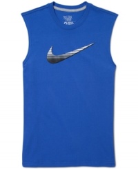 Come to play. Get focused and put in a top performance with this comfortable sleeveless graphic t-shirt from Nike. Come to play. Get focused and put in a top performance with this comfortable sleeveless graphic t-shirt from Nike.